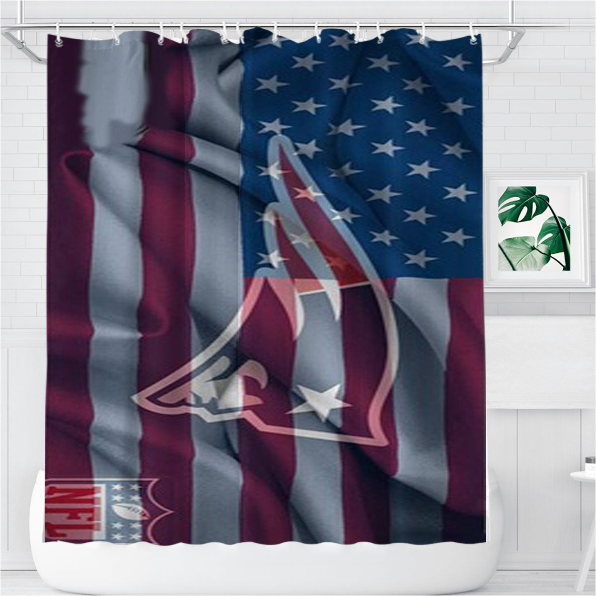 New England Patriots American Logo Bathroom Shower Curtain Fabric Waterproof | 66 X 72 Inch