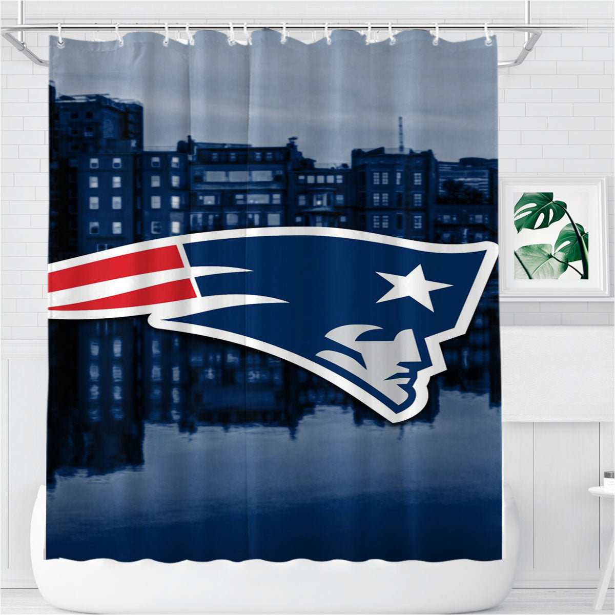 New England Patriots Emblem Bathroom Shower Curtain Fabric Waterproof | 66 X 72 Inch