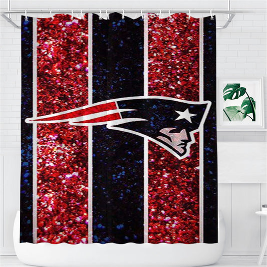 Personalized New England Patriots Nfl Logo Glitter Shower Curtain Farmhouse Bathroom Decor