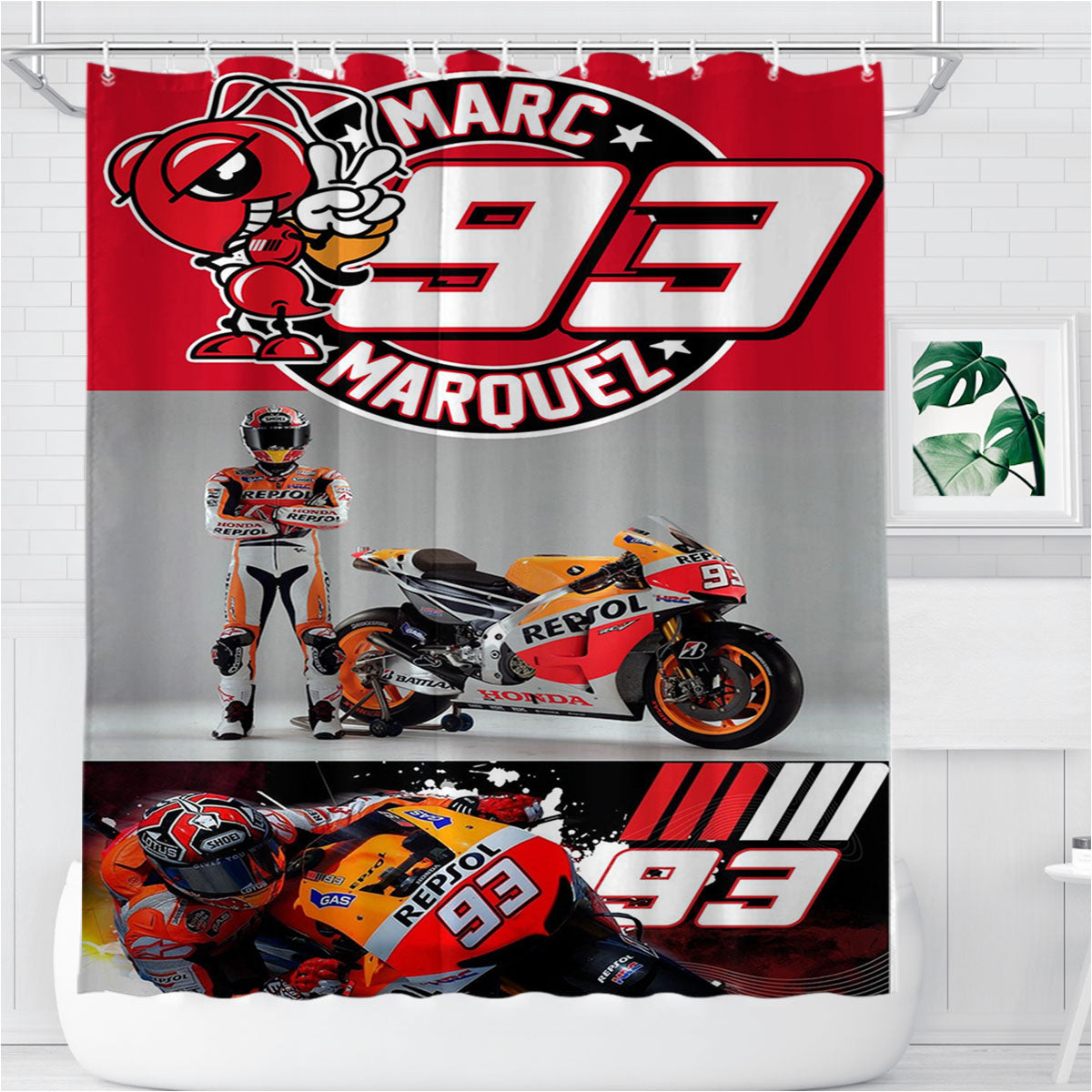 New Marc Marquez 93 Moto Gp Bathroom Shower Curtain Fabric Waterproof | 66 X 72 Inch