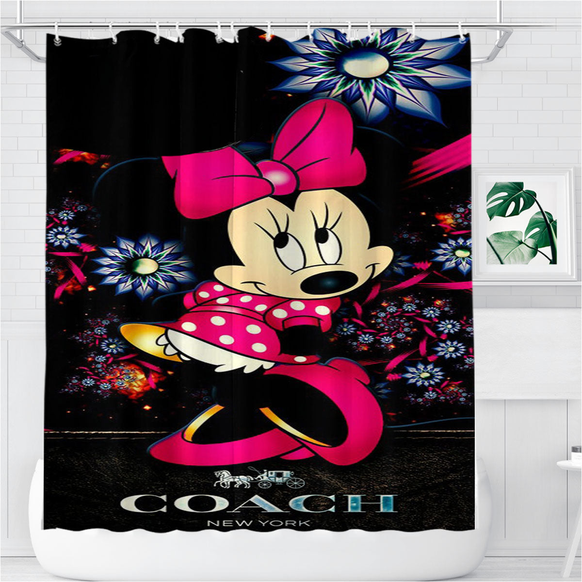 New Minnie Mouse Coach 1 Bathroom Shower Curtain Fabric Waterproof | 66 X 72 Inch