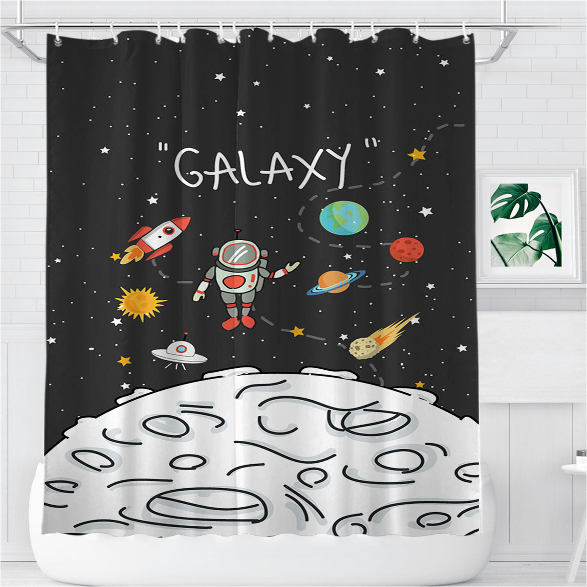 New Sky Space Planet Astronaut Bathroom Shower Curtain Fabric Waterproof | 66 X 72 Inch