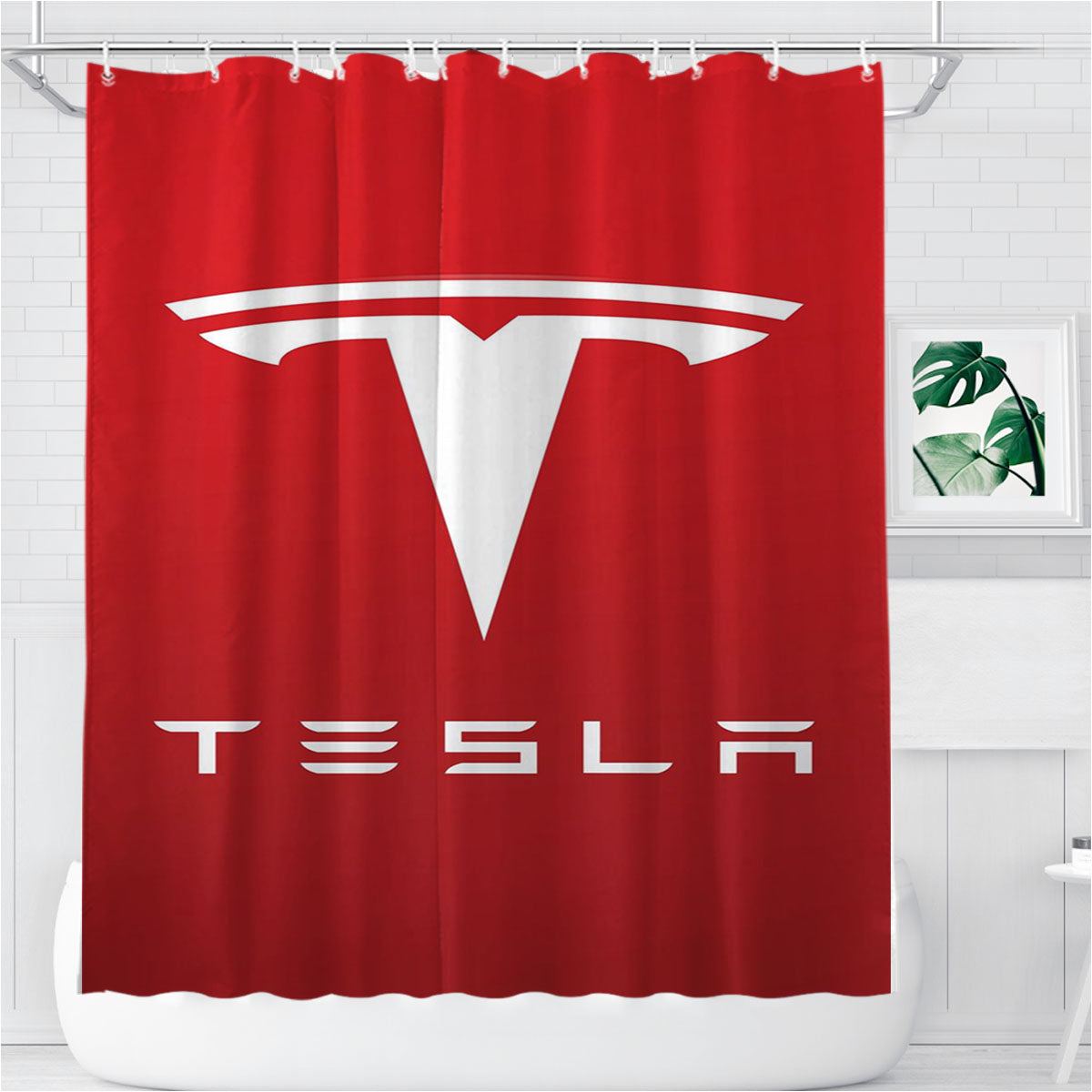 New Tesla Motors Logo Bathroom Shower Curtain Fabric Waterproof | 66 X 72 Inch