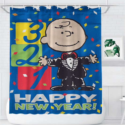 New Years Charlie Brown Bathroom Shower Curtain Fabric Waterproof