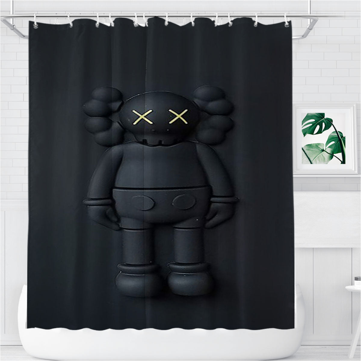 New York Kaws All Black Bathroom Shower Curtain Fabric Waterproof | 66 X 72 Inch