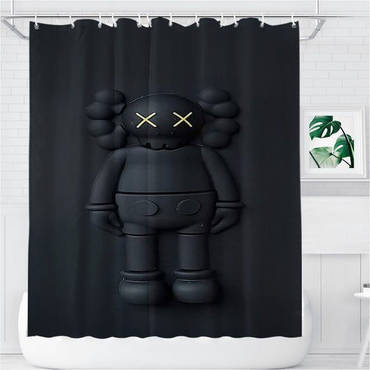 Personalized New York Kaws All Black Shower Curtain Farmhouse Bathroom Decor