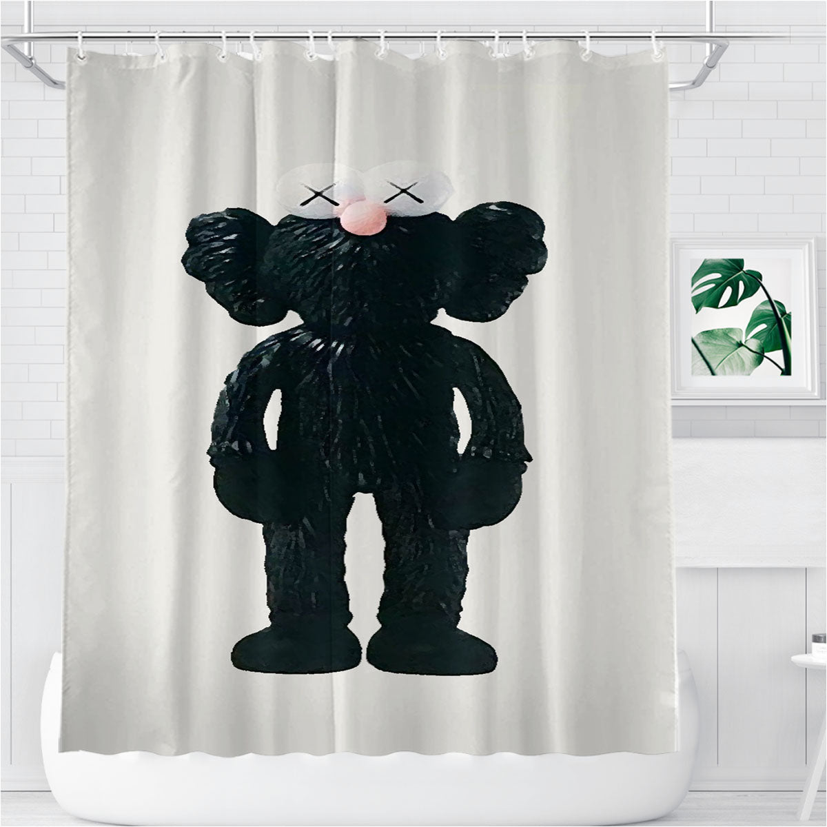New York Kaws Black Sculpture Bathroom Shower Curtain Fabric Waterproof | 66 X 72 Inch