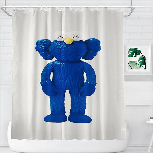 Personalized New York Kaws Blue Sculpture Shower Curtain Farmhouse Bathroom Decor