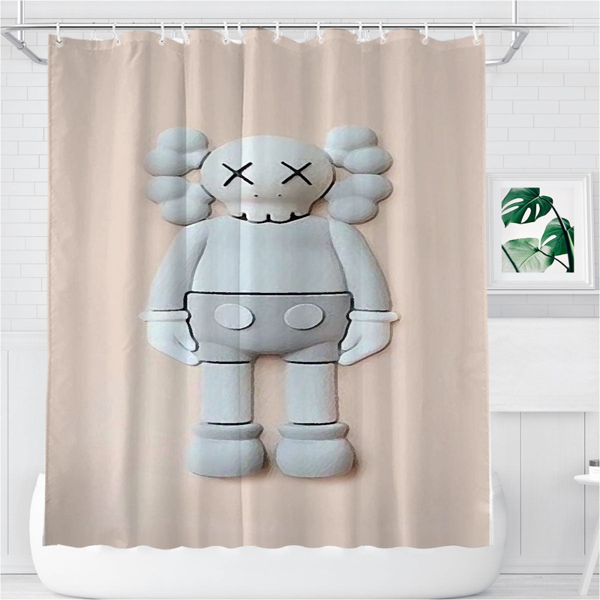 New York Kaws Grey Bathroom Shower Curtain Fabric Waterproof | 66 X 72 Inch