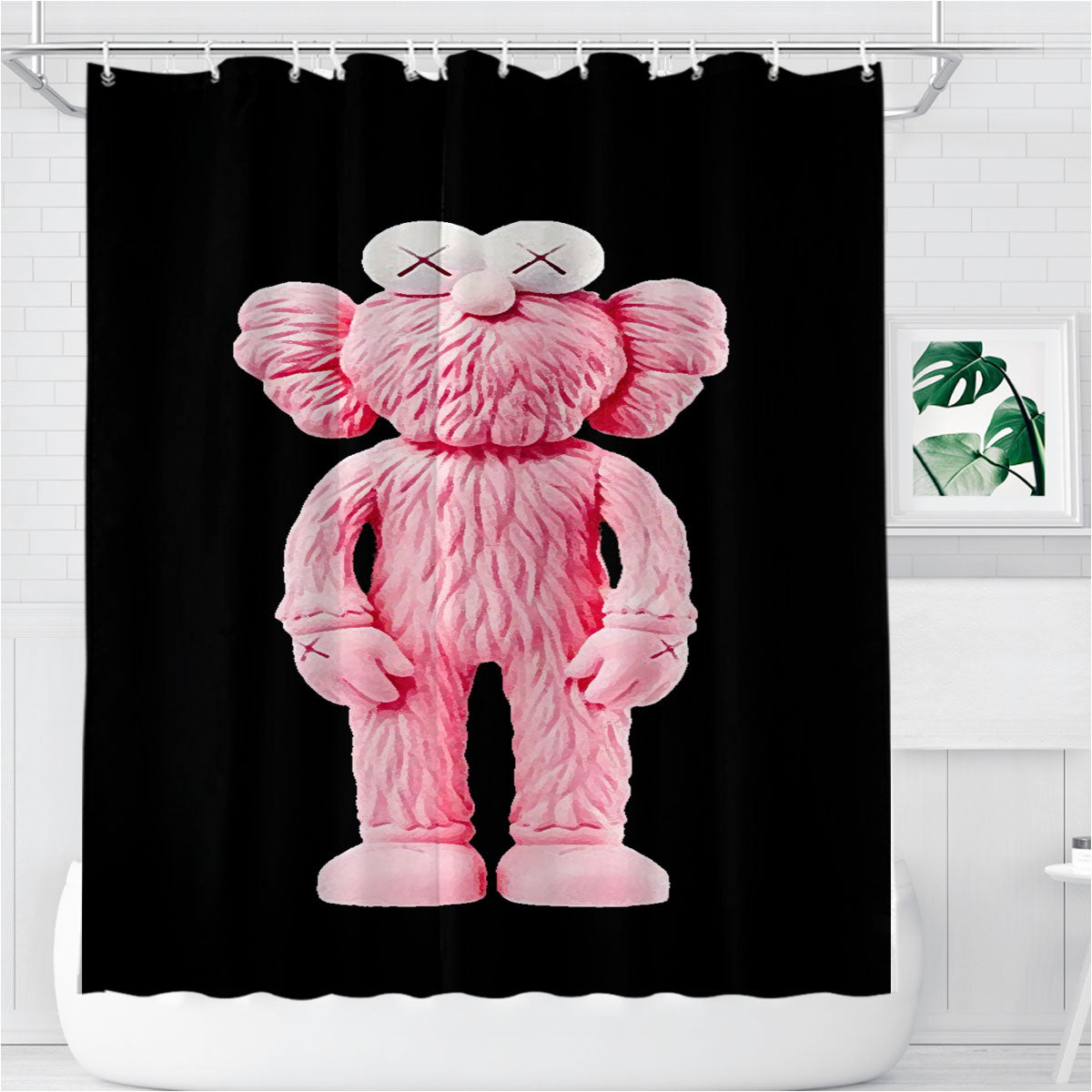 New York Kaws Pink Sculpture Bathroom Shower Curtain Fabric Waterproof | 66 X 72 Inch