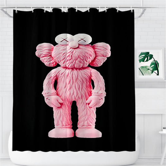Personalized New York Kaws Pink Sculpture Shower Curtain Farmhouse Bathroom Decor