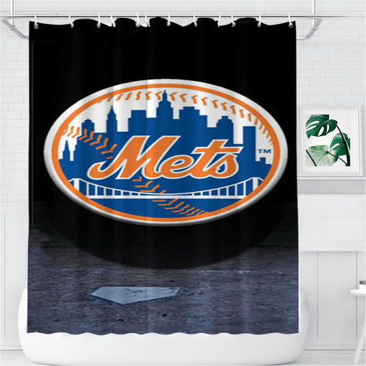 New York Mets Fade To Black Bathroom Shower Curtain Fabric Waterproof | 66 X 72 Inch
