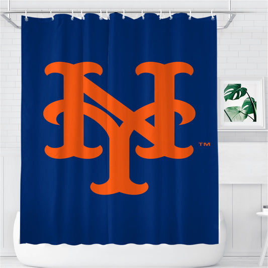 New York Mets Insignia Bathroom Shower Curtain Fabric Waterproof | 66 X 72 Inch