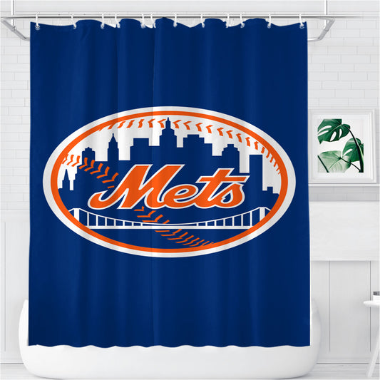 New York Mets Logo Bathroom Shower Curtain Fabric Waterproof | 66 X 72 Inch