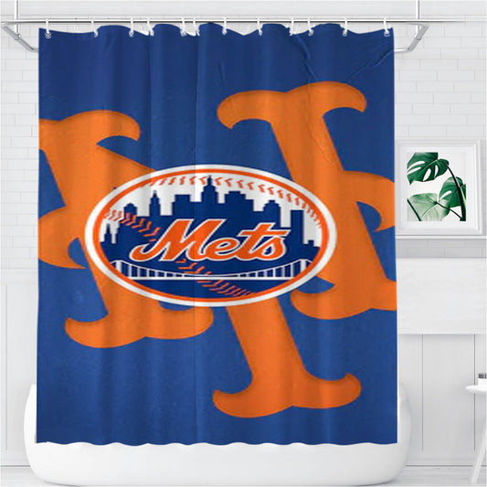 New York Mets Logo Baseball 1 Bathroom Shower Curtain Fabric Waterproof | 66 X 72 Inch