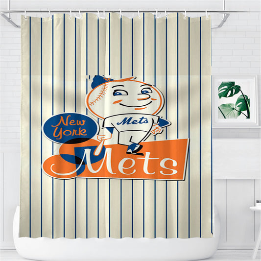 New York Mets Logo Baseball 2 Bathroom Shower Curtain Fabric Waterproof | 66 X 72 Inch