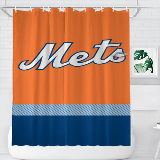 New York Mets Mlb Bathroom Shower Curtain Fabric Waterproof | 66 X 72 Inch
