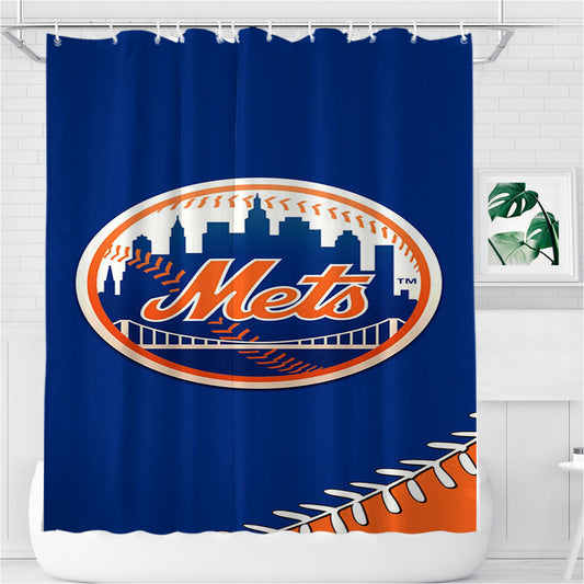 New York Mets Mlb 4 Bathroom Shower Curtain Fabric Waterproof | 66 X 72 Inch