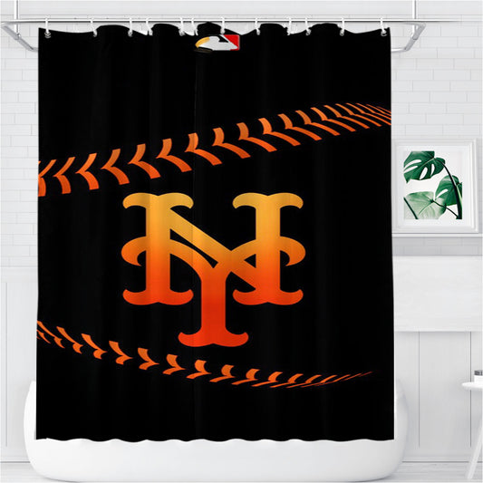 New York Mets Mlb Logo Bathroom Shower Curtain Fabric Waterproof | 66 X 72 Inch