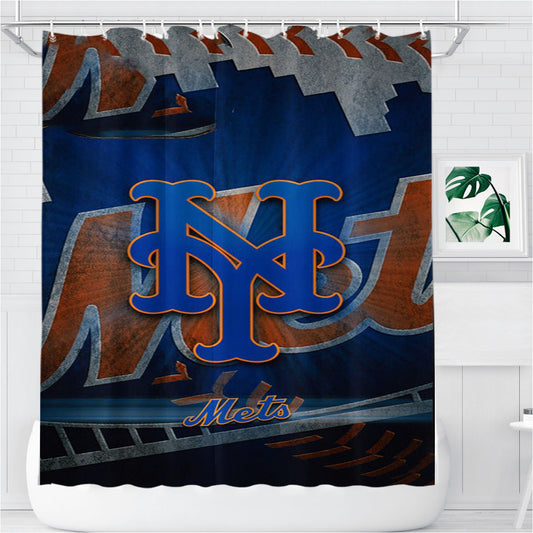 New York Mets Mlb Logo 9 Bathroom Shower Curtain Fabric Waterproof | 66 X 72 Inch