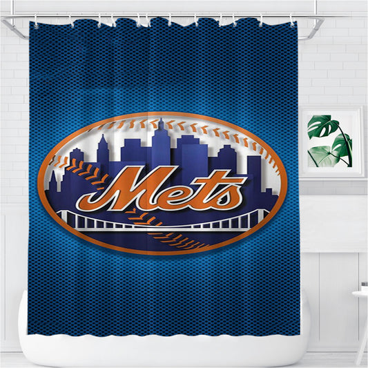 New York Mets Ny Logo Bathroom Shower Curtain Fabric Waterproof | 66 X 72 Inch