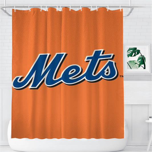 New York Mets Orange Bathroom Shower Curtain Fabric Waterproof | 66 X 72 Inch