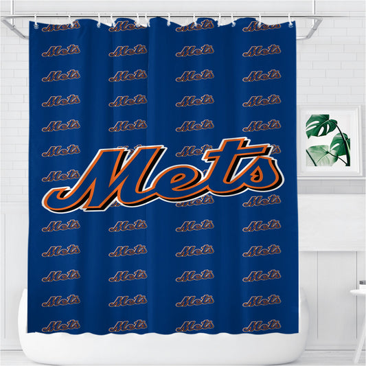 New York Mets Pattern Bathroom Shower Curtain Fabric Waterproof | 66 X 72 Inch