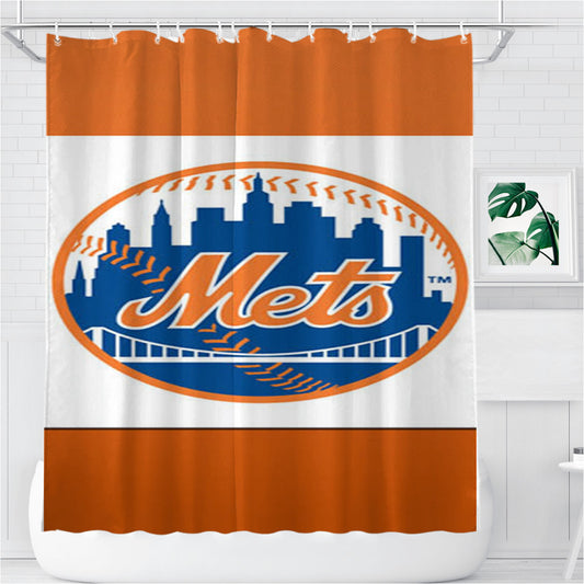 New York Mets Symbol Bathroom Shower Curtain Fabric Waterproof | 66 X 72 Inch