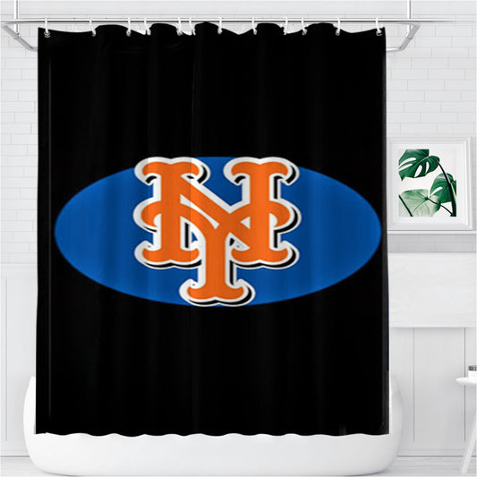 New York Mets Text Bathroom Shower Curtain Fabric Waterproof | 66 X 72 Inch