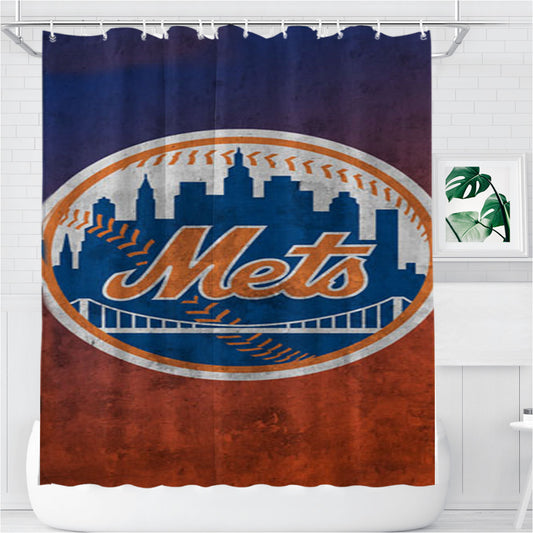 New York Mets Texture Bathroom Shower Curtain Fabric Waterproof | 66 X 72 Inch