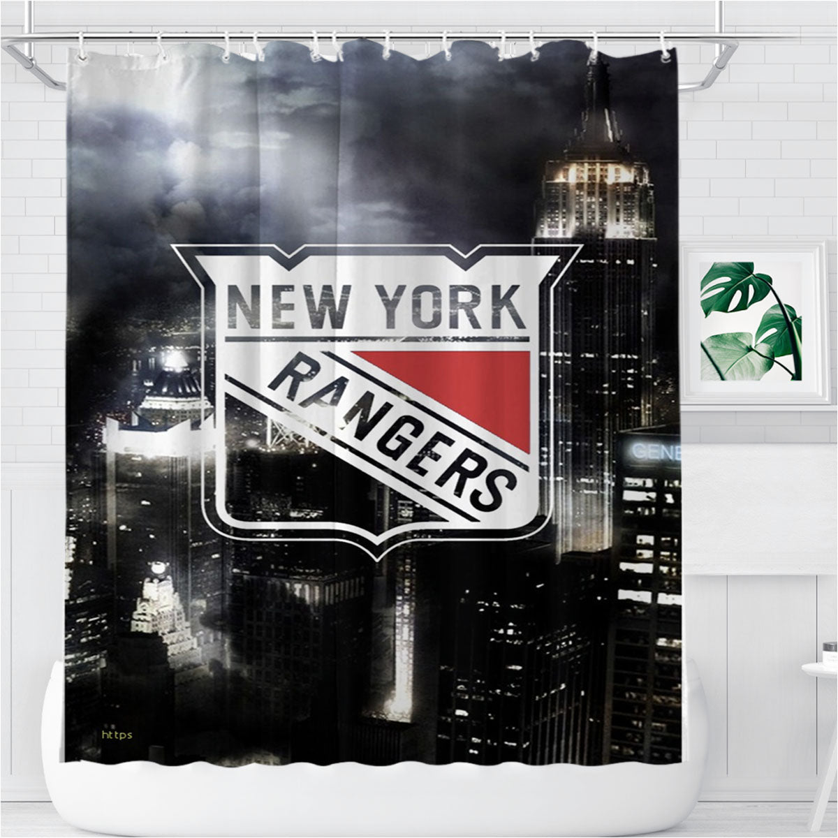 New York Rangers 4 Bathroom Shower Curtain Fabric Waterproof | 66 X 72 Inch