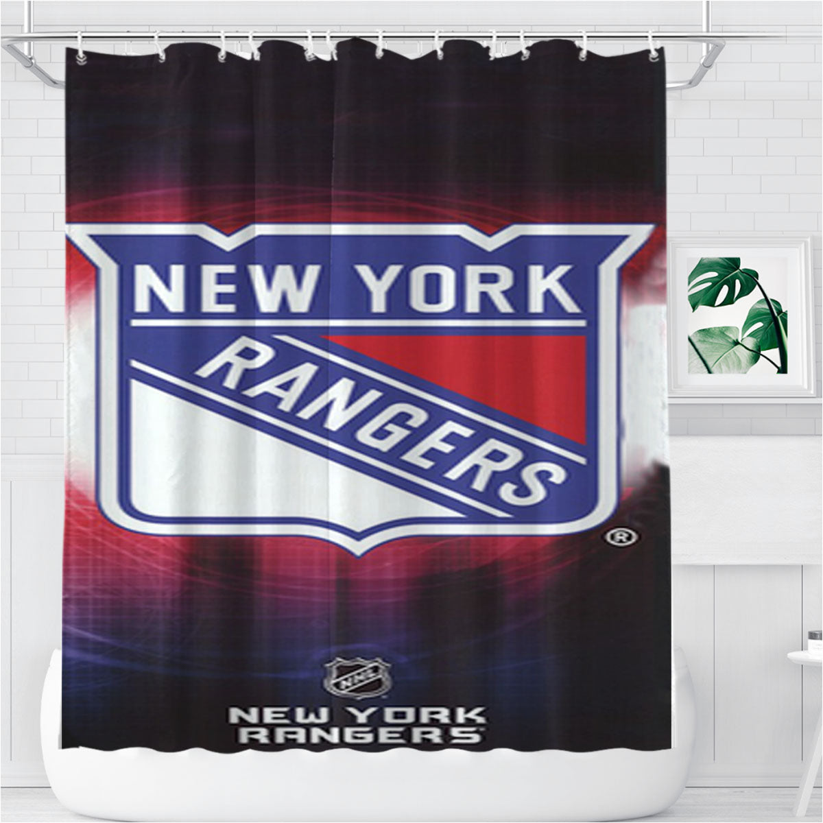 New York Rangers Nhl Sport Bathroom Shower Curtain Fabric Waterproof | 66 X 72 Inch