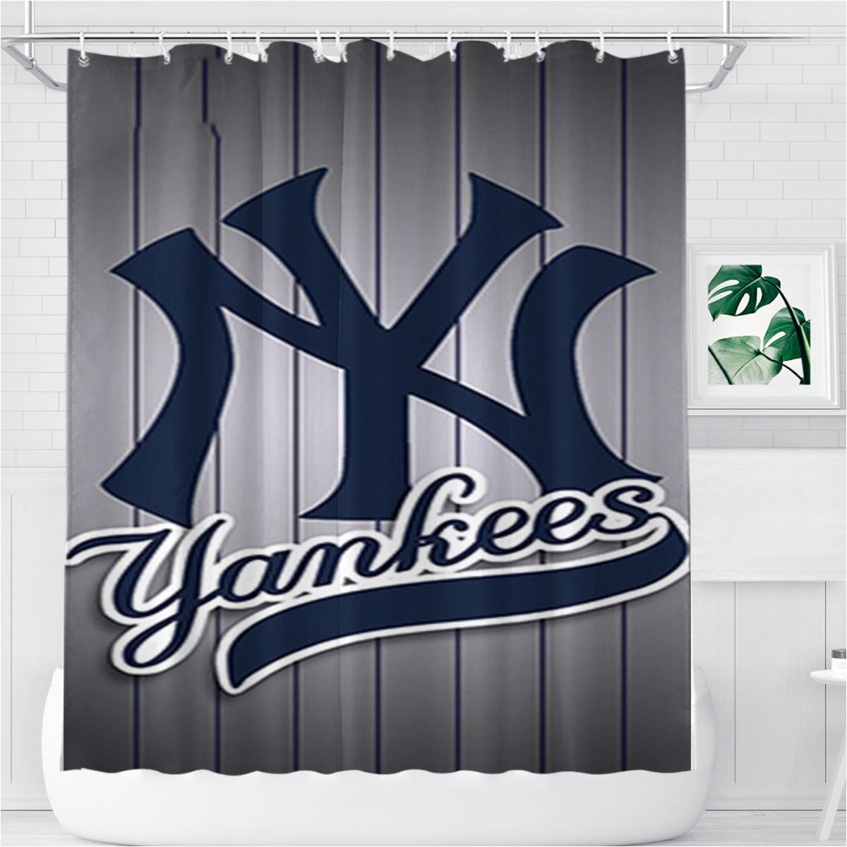 New York Yankees Bathroom Shower Curtain Fabric Waterproof | 66 X 72 Inch