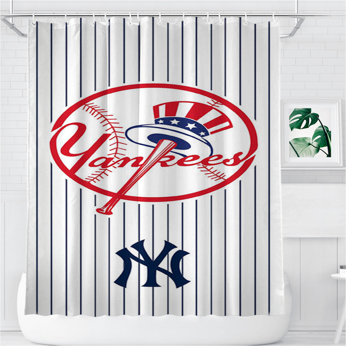New York Yankees Baseball Bathroom Shower Curtain Fabric Waterproof | 66 X 72 Inch