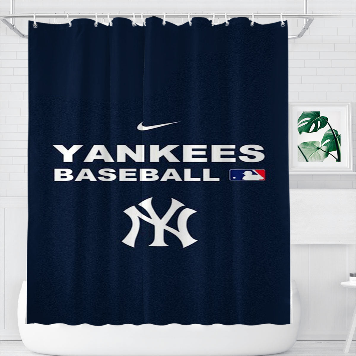 New York Yankees Nike Bathroom Shower Curtain Fabric Waterproof | 66 X 72 Inch