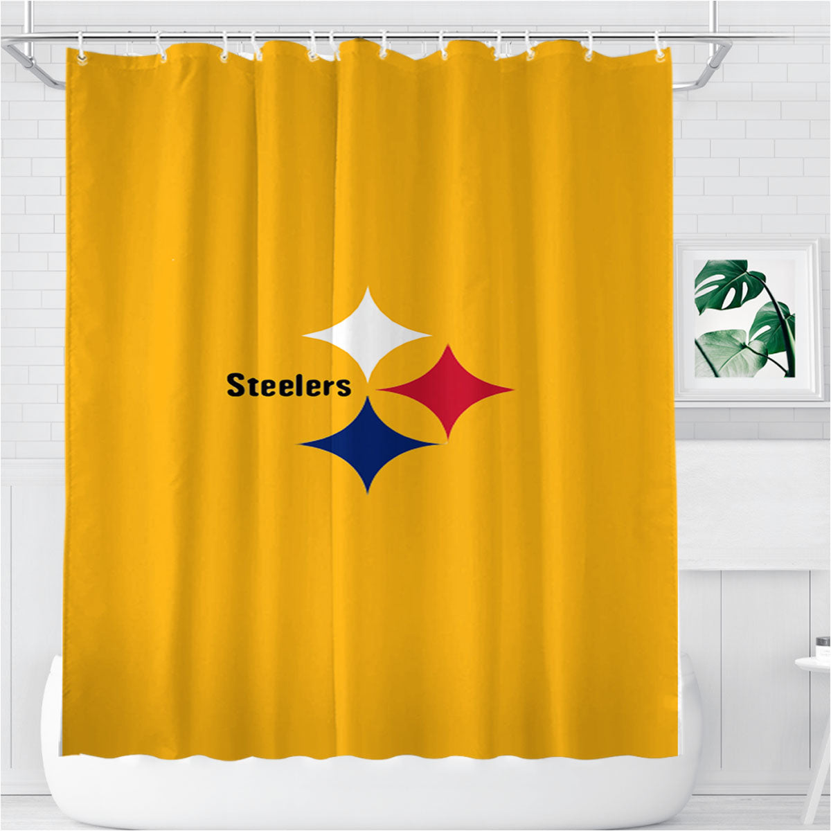 Nfl Pittsburgh Steelers Icon Logo Yellow Wallpapers Bathroom Shower Curtain Fabric Waterproof | 66 X 72 Inch
