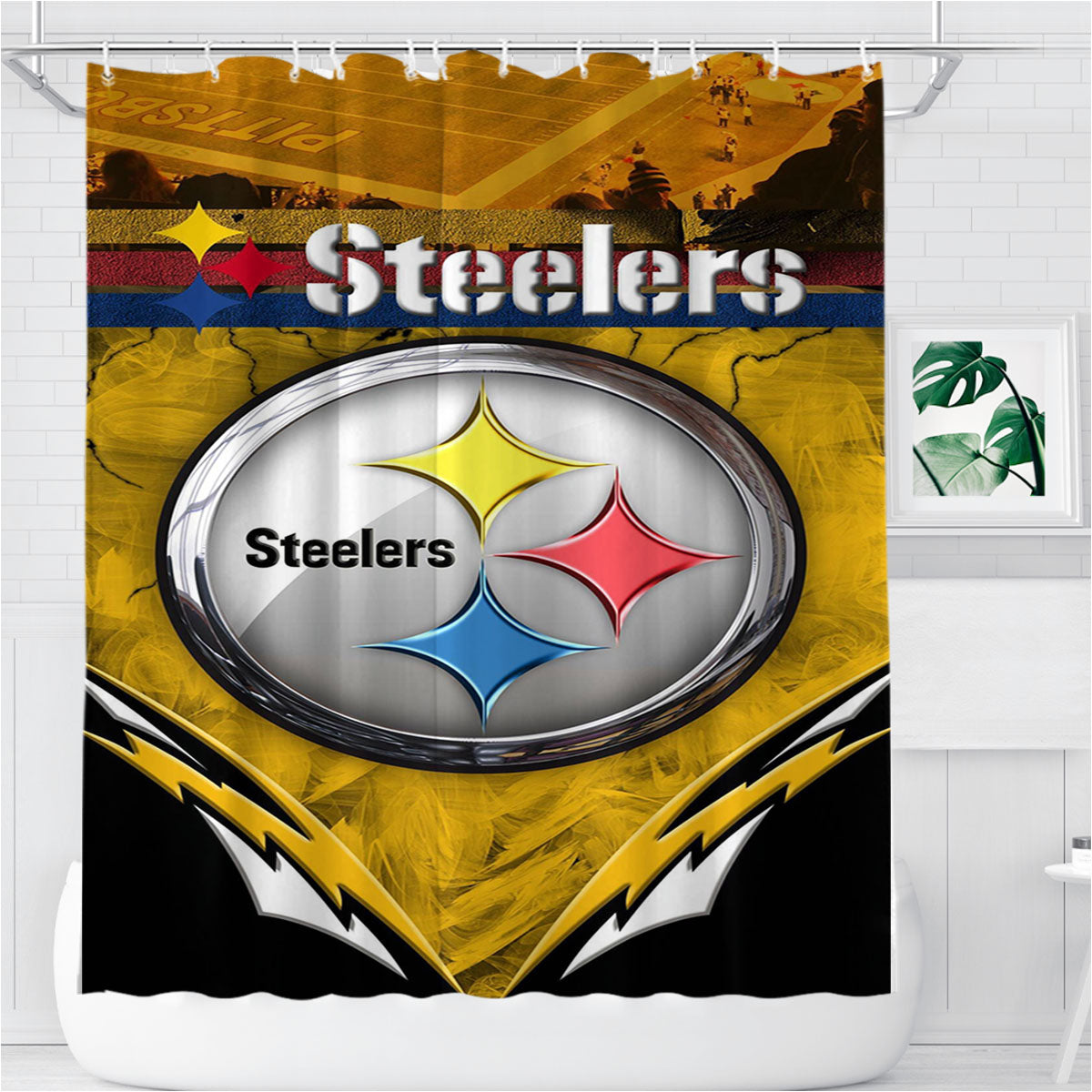 Nfl Pittsburgh Steelers Multicolor Art Images Bathroom Shower Curtain Fabric Waterproof | 66 X 72 Inch