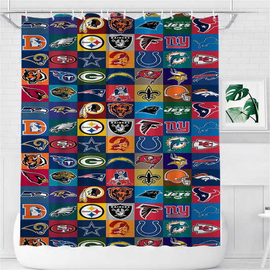 Personalized Nfl Teams Logo Collage Collection Shower Curtain Farmhouse Bathroom Decor