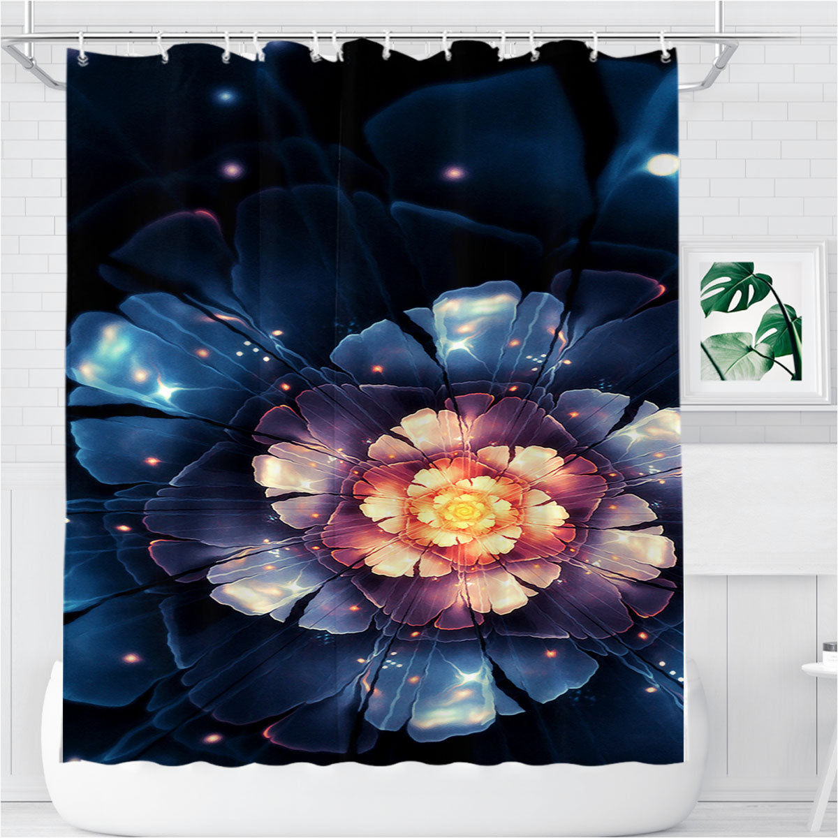 Night Flower Bathroom Shower Curtain Fabric Waterproof | 66 X 72 Inch