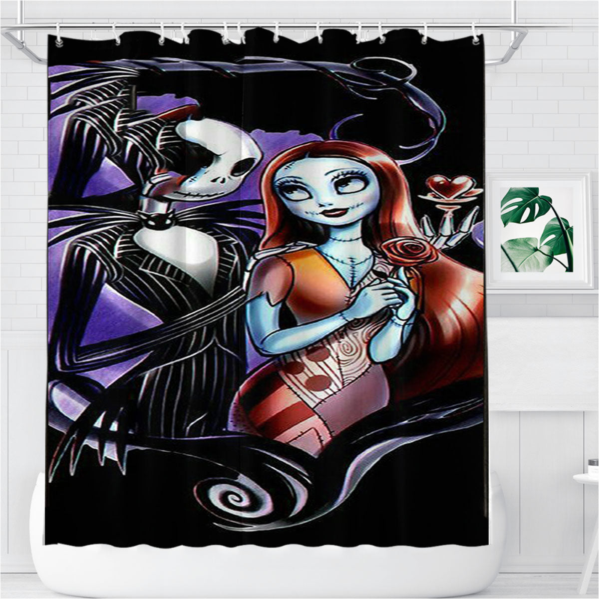 Nightmare Before Christmas Cartoon Bathroom Shower Curtain Fabric Waterproof | 66 X 72 Inch