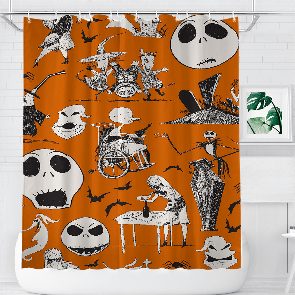 Nightmare Before Christmas Halloween Cotton Fabric Bathroom Shower Curtain Fabric Waterproof | 66 X 72 Inch