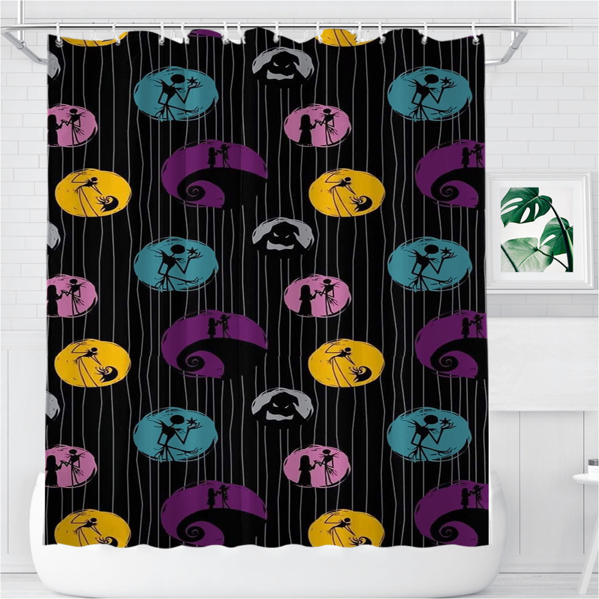 Nightmare Before Christmas Halloween Wallpaper Bathroom Shower Curtain Fabric Waterproof | 66 X 72 Inch