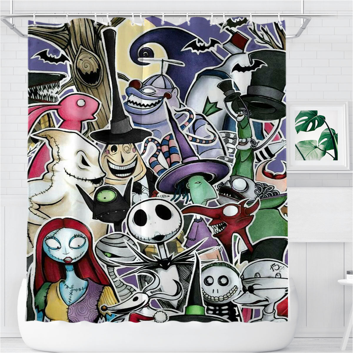 Nightmare Before Christmas Tim Burton All Characters Bathroom Shower Curtain Fabric Waterproof | 66 X 72 Inch