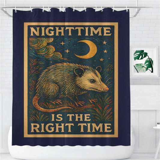 Nighttime Theme Bathroom Shower Curtain Fabric Waterproof