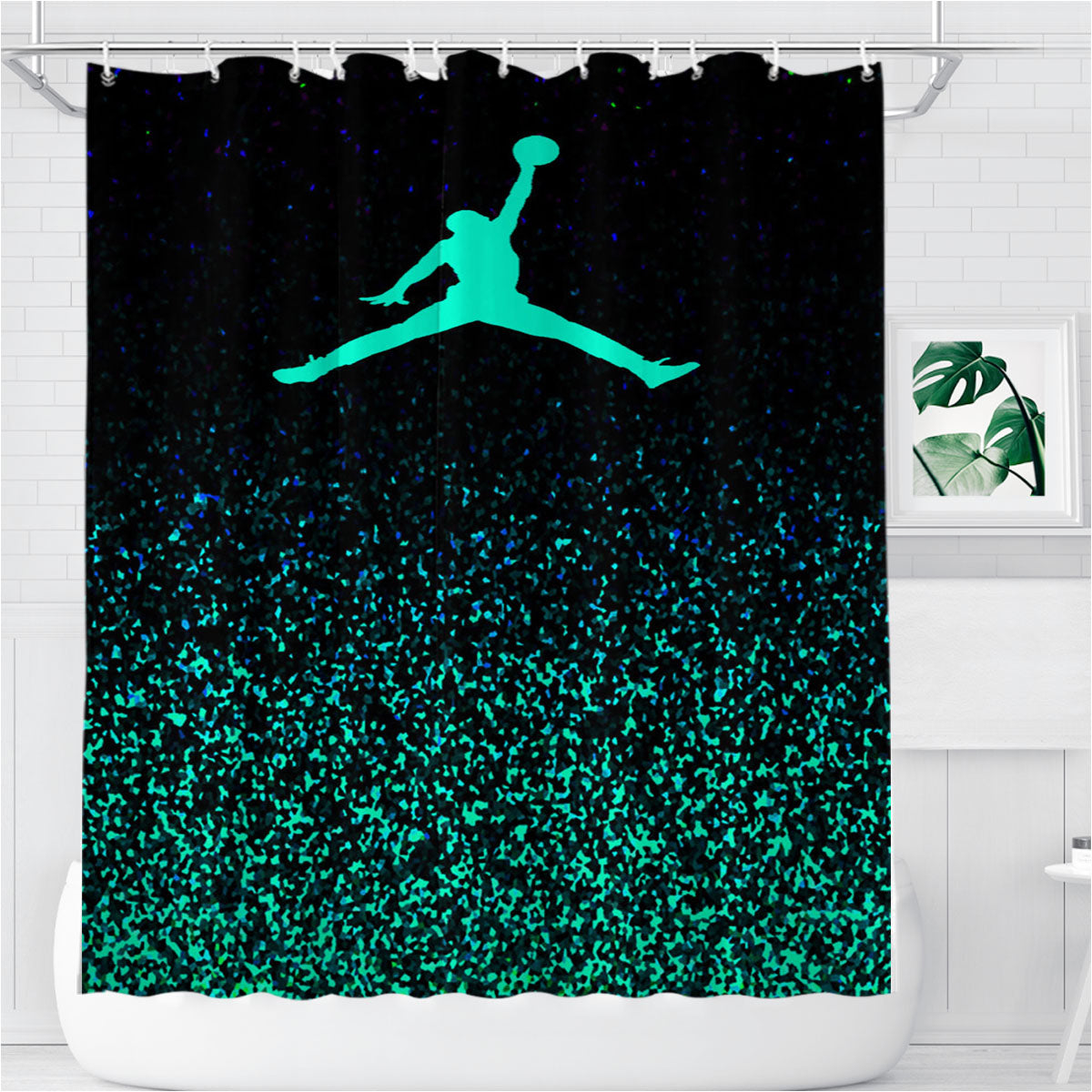 Nike Air Jordan Jump Mint Glitter Bathroom Shower Curtain Fabric Waterproof | 66 X 72 Inch