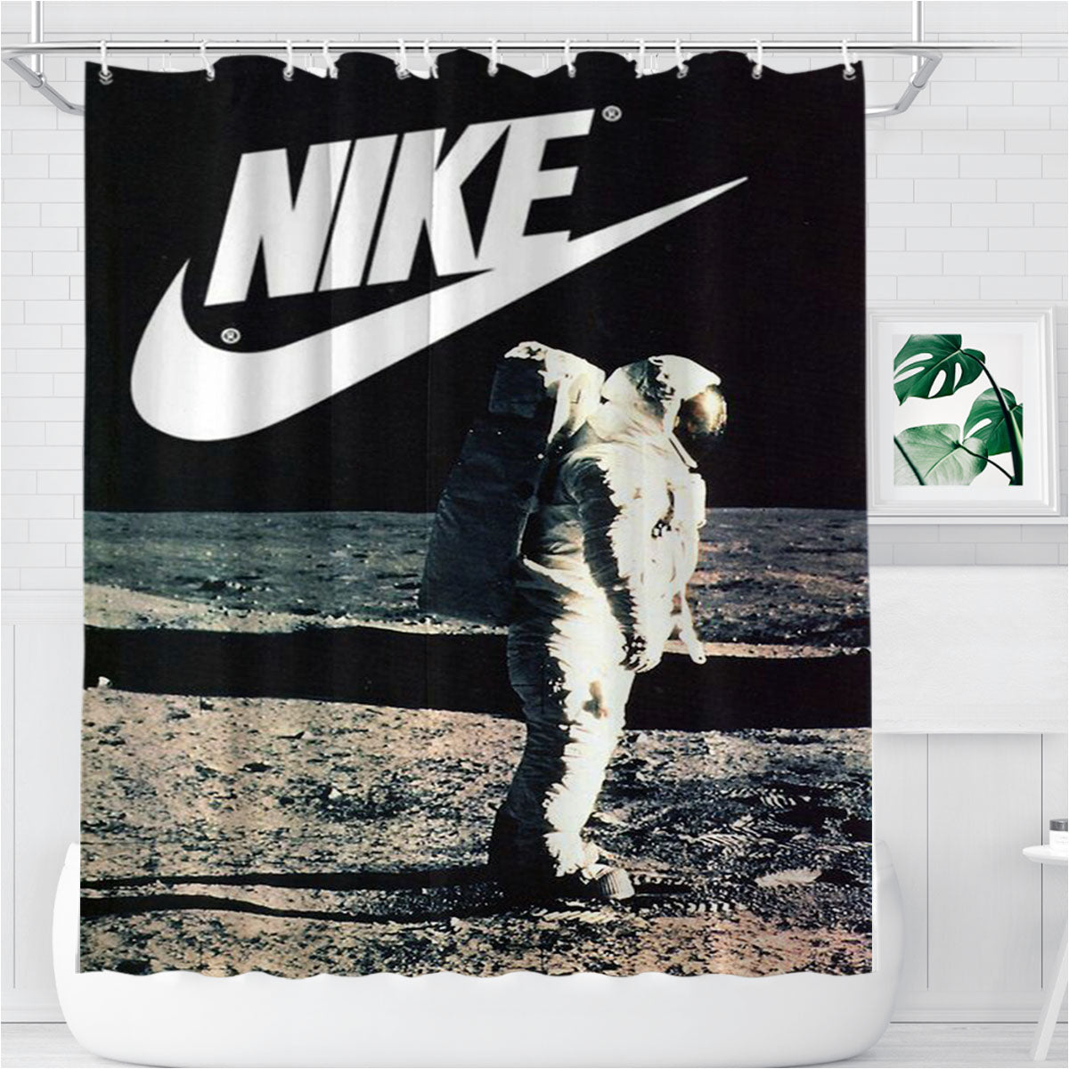 Nike Astronot Bathroom Shower Curtain Fabric Waterproof | 66 X 72 Inch