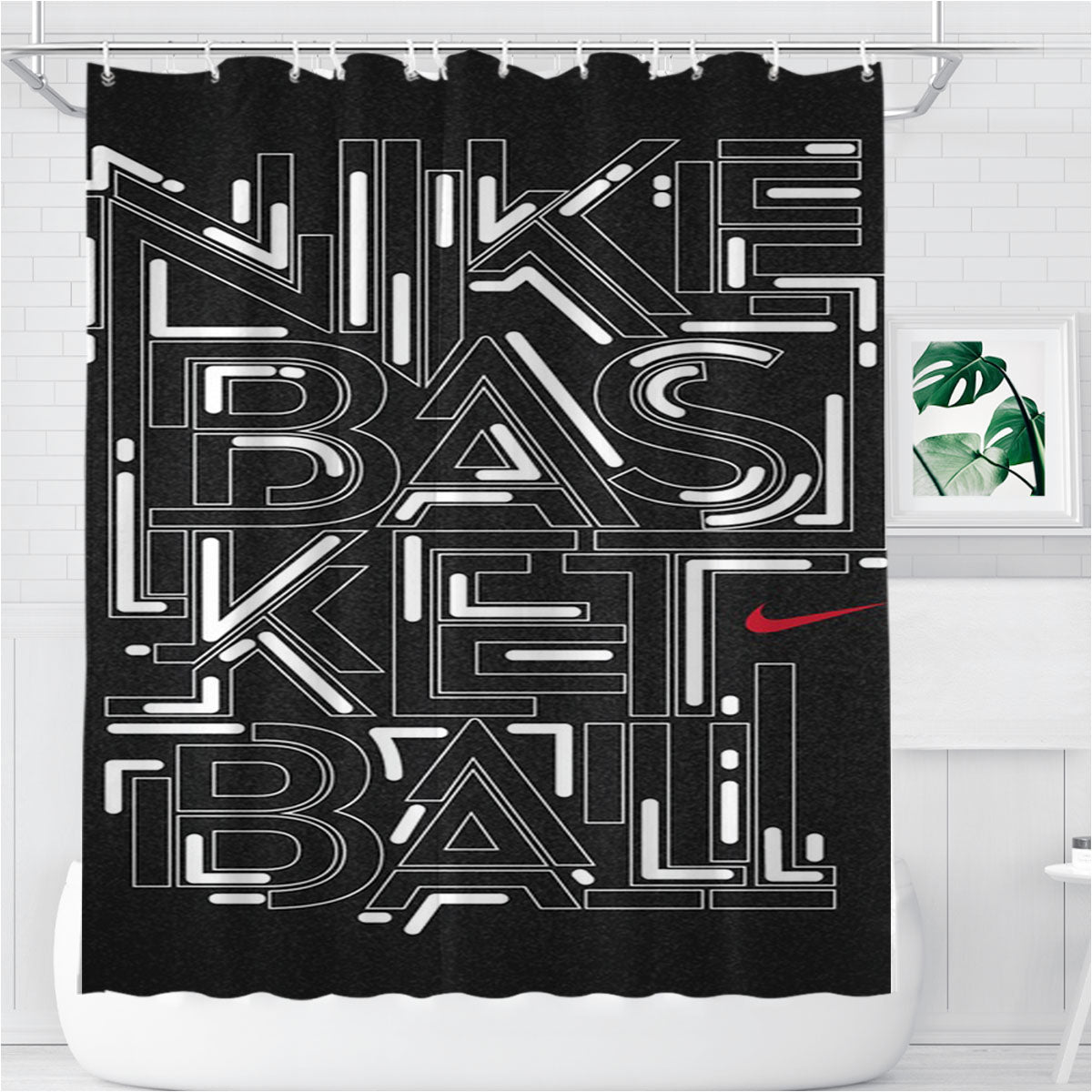 Nike Basket Ball Bathroom Shower Curtain Fabric Waterproof | 66 X 72 Inch