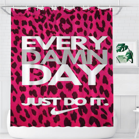 Nike Do It Every Day Pink Leapord Bathroom Shower Curtain Fabric Waterproof | 66 X 72 Inch