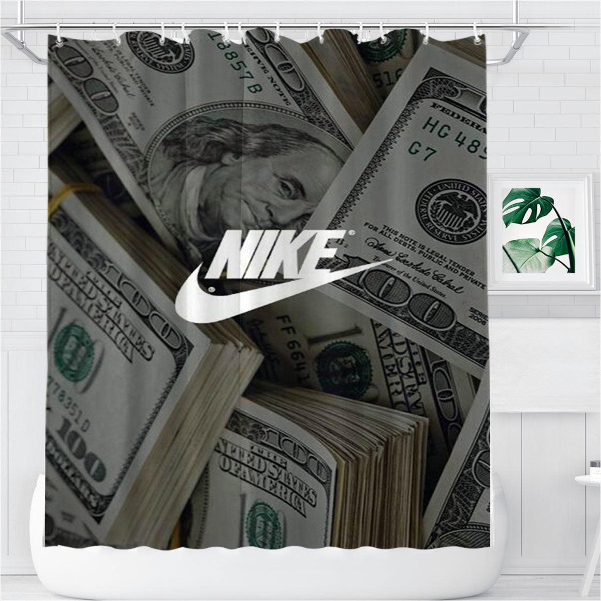 Nike Dollars Background Bathroom Shower Curtain Fabric Waterproof | 66 X 72 Inch
