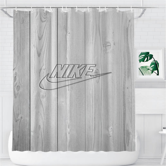 Personalized Nike Embossed Logo White Wood Shower Curtain Farmhouse Bathroom Decor